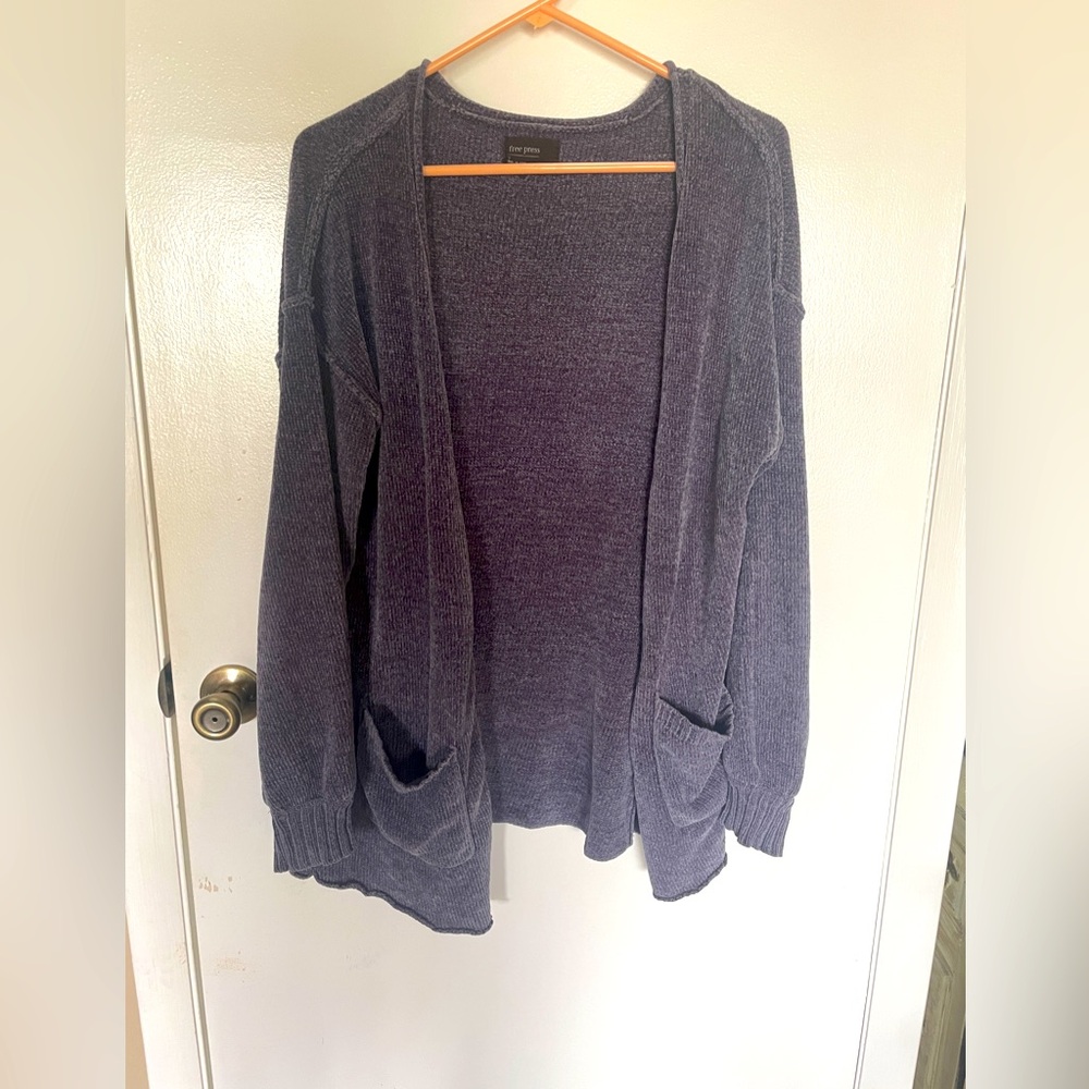 Free Press Knitwear Ruffle Hem Gray Long Layering Sweater Collegiate SZ S